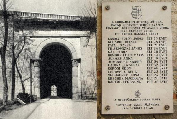 Sötétkapu és a vérengzés helyén az áldozatok nevét őrző emléktábla